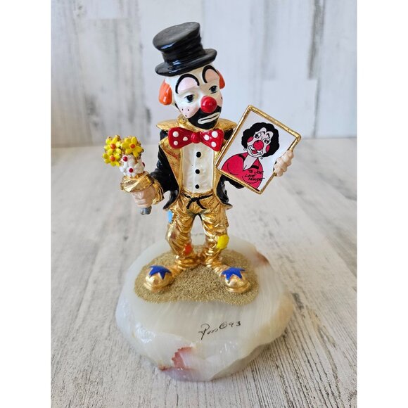 Ron Lee spring hobo joe clown Flowers proposal 1993‎ gold statue circus figurine